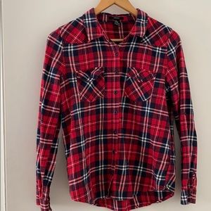 Red, navy blue, and white flannel